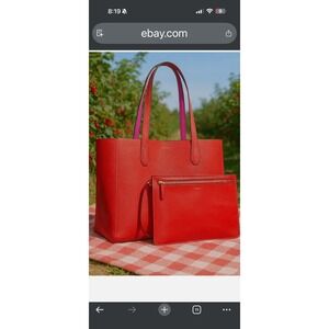 Tory Burch Red Leather Tote Bag with Pouch